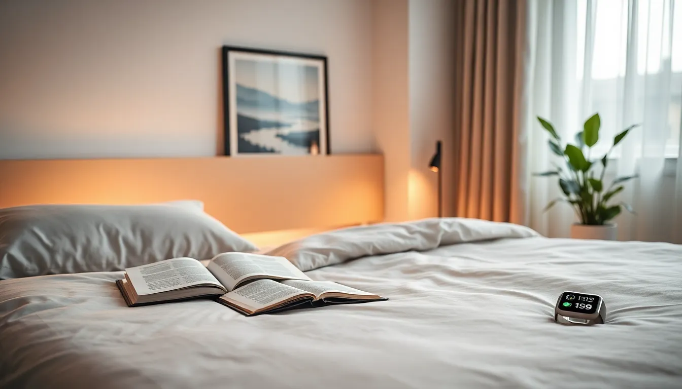 modern bedroom with calming elements for better sleep.